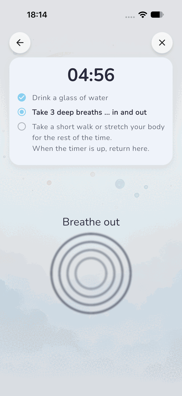 Five-minute pause with a breathing timer