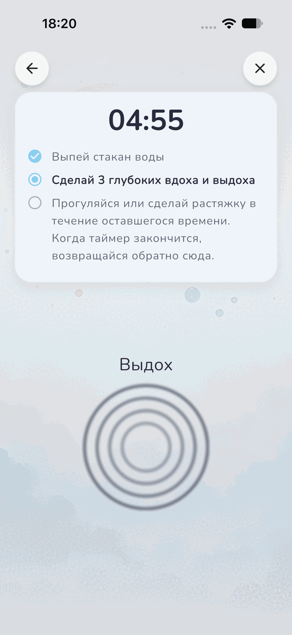 Пятиминутная пауза с таймером дыхания